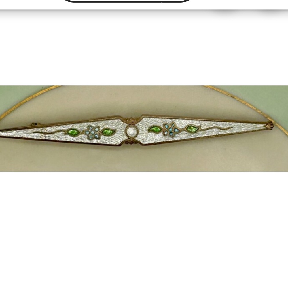 Antique Vintage Victorian Long Bar Pin Brooch Guilloche Enamel Pin
